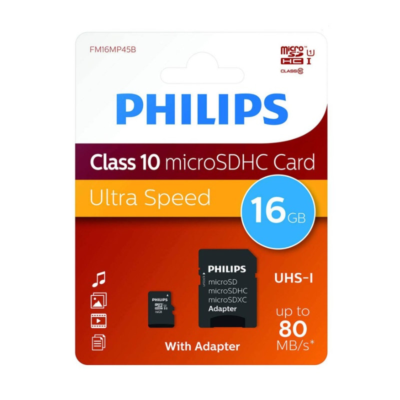 КАРТА ПАМЕТ Micro SDHC 16GB Class10 85MB/s PHILIPS