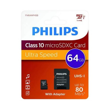 КАРТА ПАМЕТ Micro SDHC 64GB Class10 85MB/s PHILIPS
