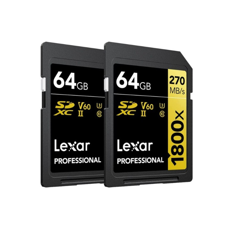 ПАКЕТ (2бр) КАРТИ ПАМЕТ SDXC 2x64GB 270/180MB/s UHS-II,V60,U3 LEXAR