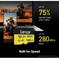 КАРТА ПАМЕТ ЗАЛАТНО micro SDXC 128GB 280/100MB/s UHS-II,A1,V60,U3 LEXAR