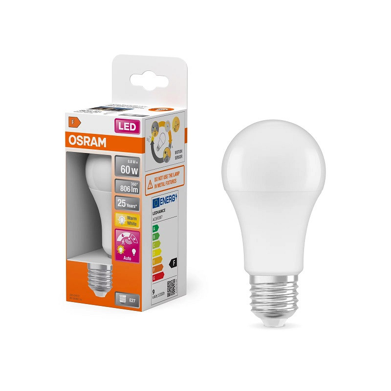 LED ЛАМПИ CLA60 MOTION SENSOR  9W/827 230V E27 BOX LEDVANCE