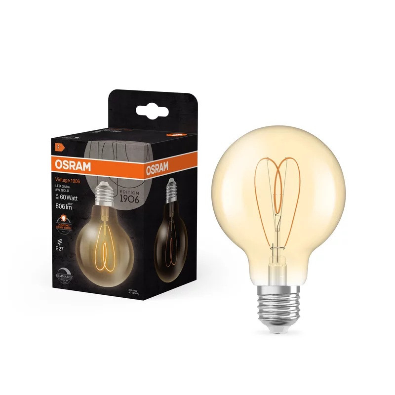 LED ЛАМПА VINTAGE 1906 CLA60 G80 GOLD HEART FIL DIM 8W E27 LEDVANCE