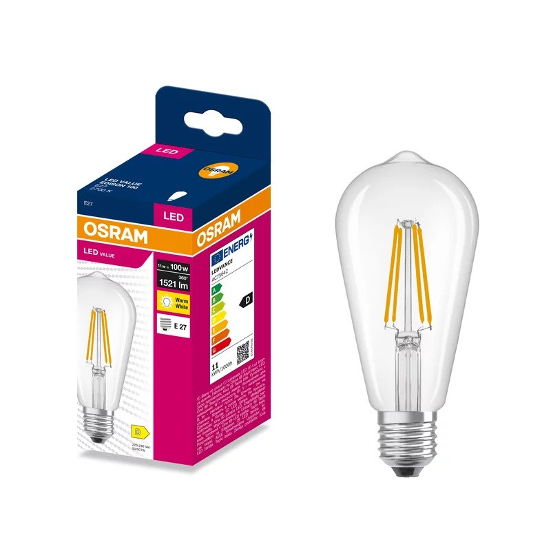 LED ЛАМПА VALUE FILAMENT EDISON 1521lm/827 E27 LEDVANCE